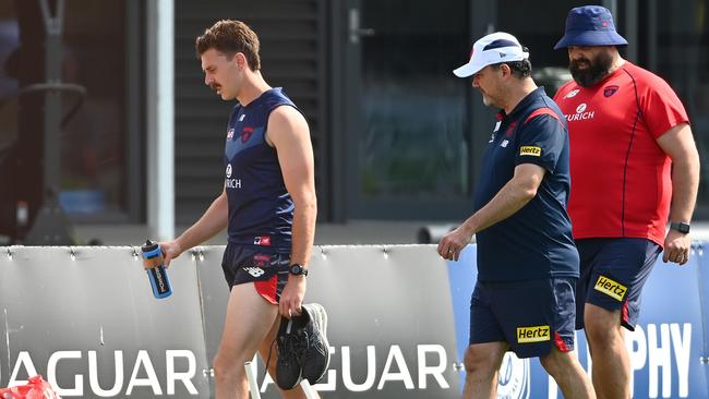 Lever walks off the track after needing medical assistance. Picture: Quinn Rooney/Getty Images