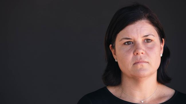 Health Minister Natasha Fyles addresses the media at Royal Darwin Hospital. Picture GLENN CAMPBELL