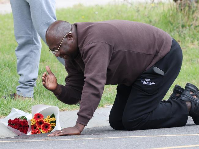 The father of the victim arrives at the scene. Scene of a fatal stabbing at Wyndham Vale at a bust stop. Thursday, February 20. 2025. Picture: David Crosling