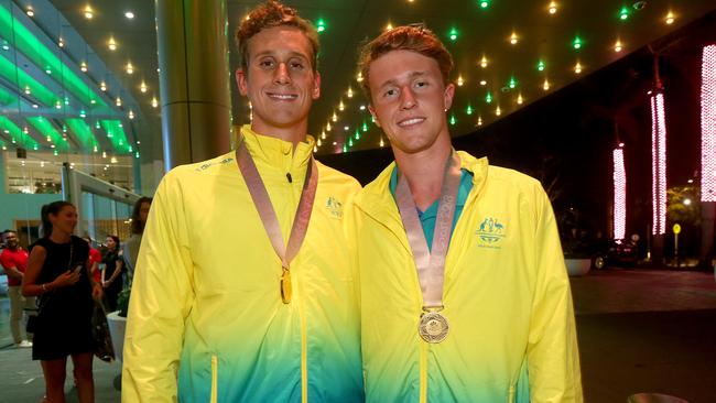 Aussie wwimmers Alexander Graham (left) and Elijah Winnington, 17, (right) with their medals. Picture: Mike Batterham