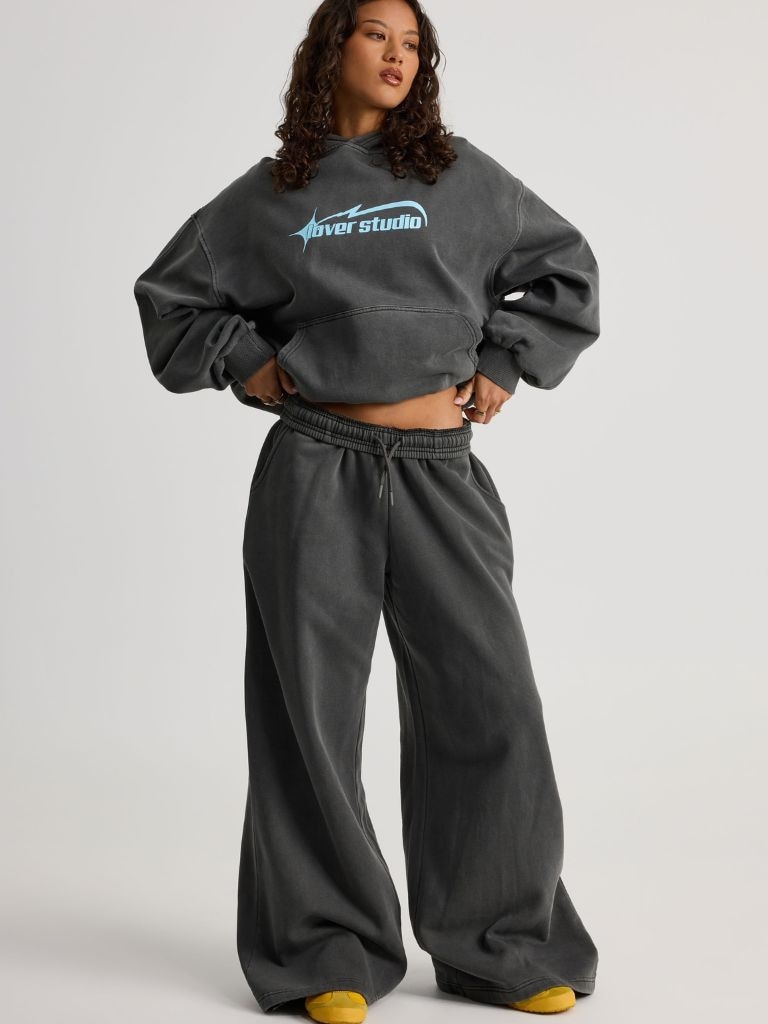 The Ultra Baggy Trackpant in washed black is your go-to for easy, everyday comfort with a street-style edge. Picture: Cotton On