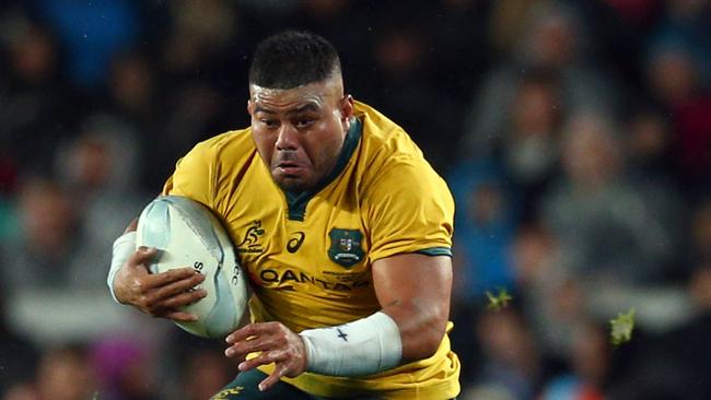 AUCKLAND, NEW ZEALAND - AUGUST 17: Tolu Latu in action for Australia during The Rugby Championship and Bledisloe Cup Test match between the New Zealand All Blacks and the Australian Wallabies at Eden Park on August 17, 2019 in Auckland, New Zealand. (Photo by Renee McKay/Getty Images)