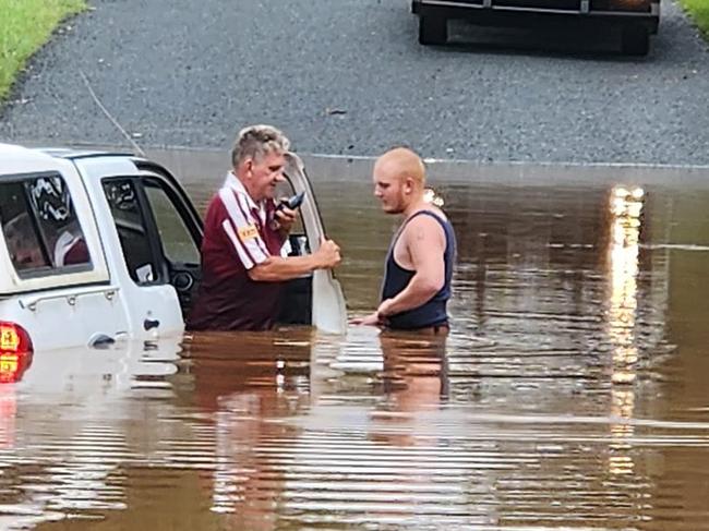 A 4WD gets stuck in floodwater at the South Burnett. Picture: Tammie Scholl, Facebook.