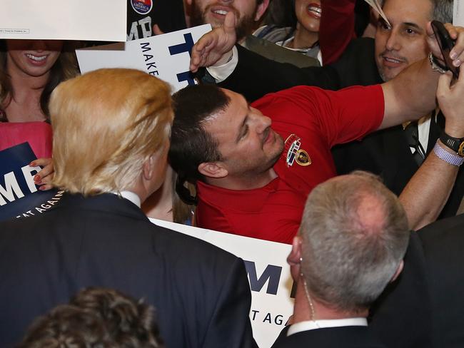 A supporter takes a selfie with Republican presidential candidate Donald Trump at a rally in Oklahoma. Picture: AP / Sue Ogrocki