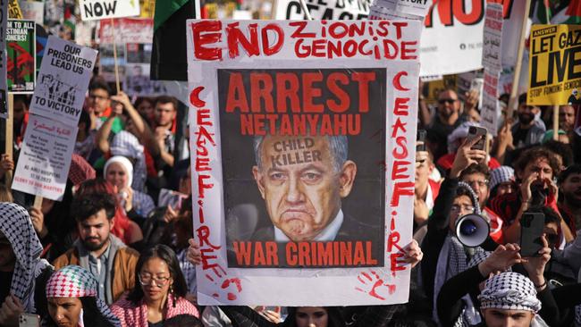 Protesters gather at the Freedom Plaza during the National March on Washington for Palestine on Saturday. Picture: AFP