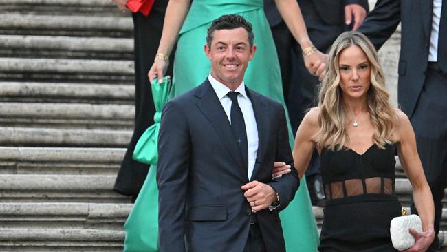 Rory McIlroy and Erica Stoll, pictured in Rome in September 2023, married at a 13th-century castle in Ireland in 2017. Picture: AFP