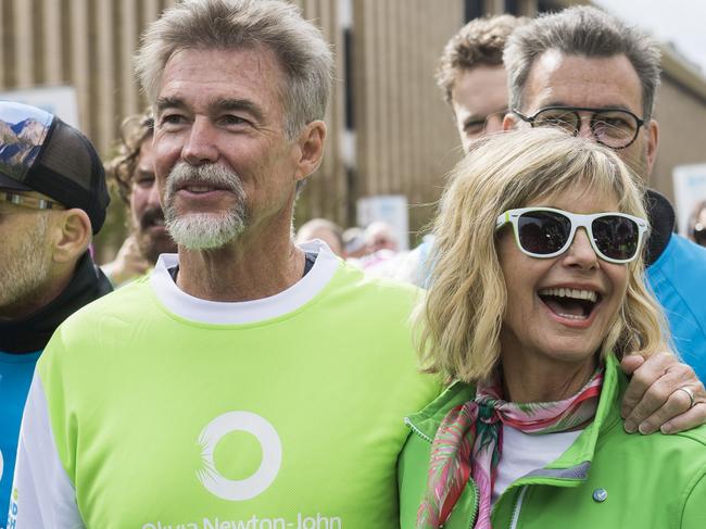 Olivia Newton-John and husband John Easterling the annual Wellness Walk and Research Run in 2018. Picture: Naomi Rahim.