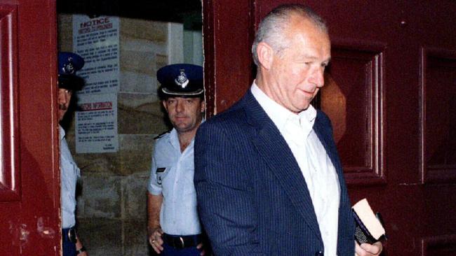 Former detective Roger Rogerson leaves Berrima prison in 1995 after serving a three-year conspiracy sentence. Picture: Paul Hutton