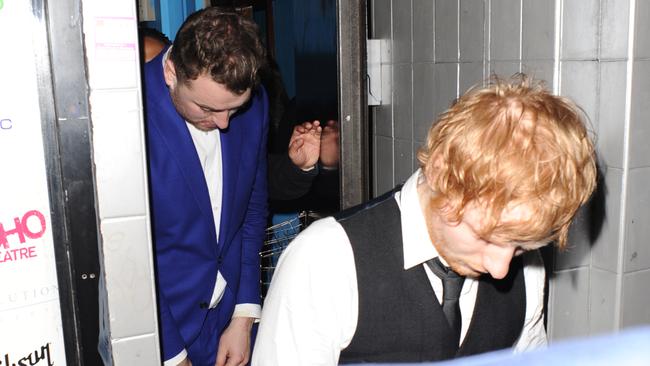 Big night ... Sam Smith and Ed Sheeran celebrated their Brit Award victories until 6am. Picture: Splash.