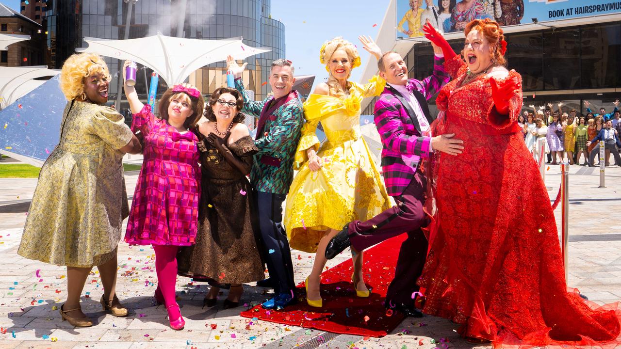 The cast of Hairspray the Musical at Festival Plaza ahead of the official opening on New Year’s Eve. Picture: Morgan Sette