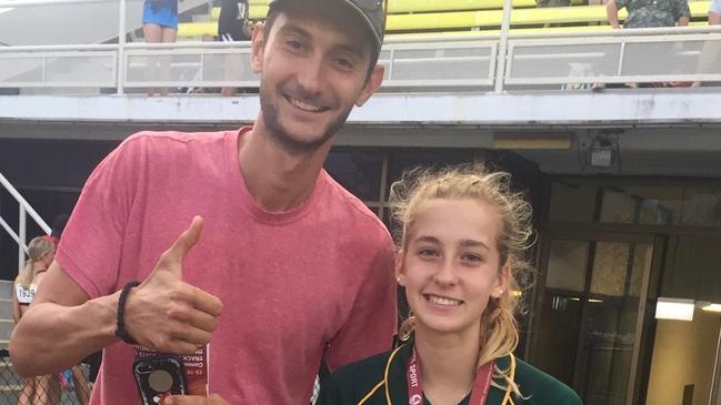 St Aidan's Shelbee Welsh with coach and St Aidan’s teacher Nik Bojic