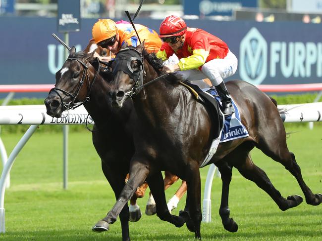 SYDNEY, AUSTRALIA - MARCH 04: Zac Purton riding Artorius wins Race 7 Furphy Canterbury Stakes during Sydney Racing at Royal Randwick Racecourse on March 04, 2023 in Sydney, Australia. (Photo by Jeremy Ng/Getty Images)