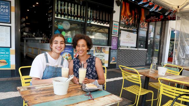 Rowena Milliss and her mum Saba Tedla dine in the outdoor dining area of the Coco Cubano in Parramatta. Picture: Angelo Velardo