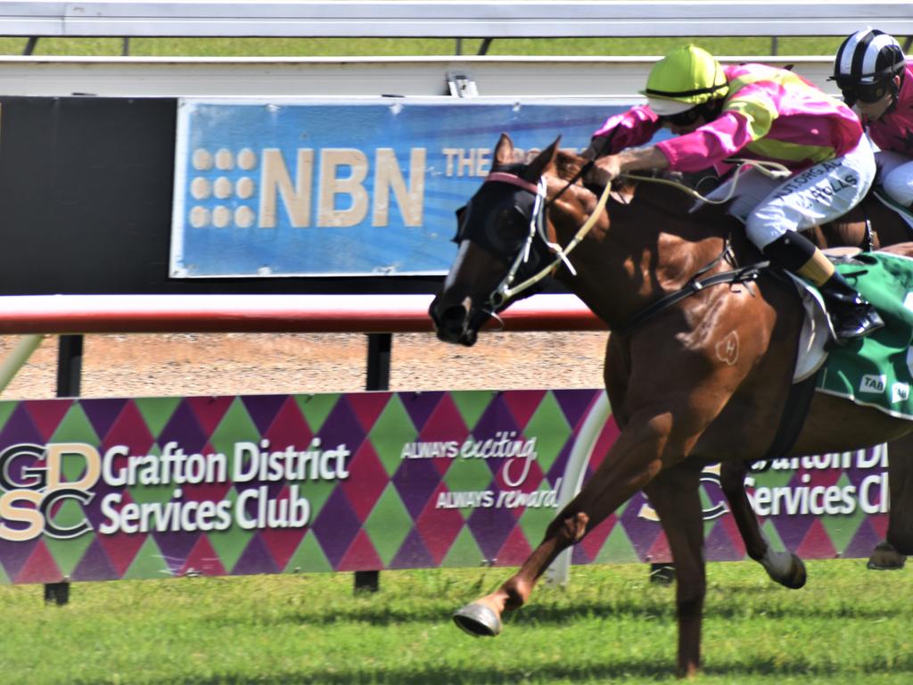 Jockey Luke Rolls rode John Shelton trained Great Marlow to victory in the New Member Benefits CG&amp;E Class 1 Handicap over 1200m at Clarence River Jockey Club in Grafton on Tuesday, 2nd February, 2021. Photo Bill North / The Daily Examiner