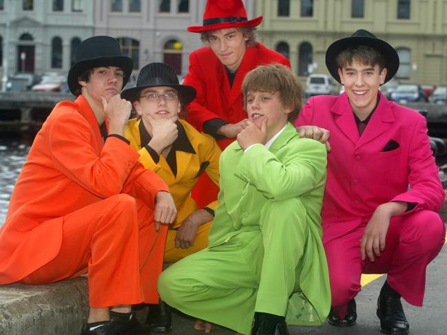 School leavers dinner (formal), The Friends' School at Hobart Function Centre, from left Lewis Gardiner, Jonny Scholes, Charlie Thorne, Jonathan Findlay and Sabino Tills