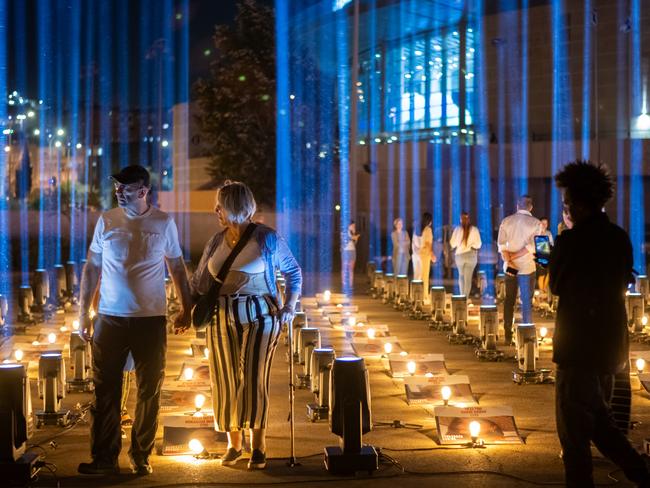 The Lights of Hope installation featuring photos of the hostages in Jerusalem, Israel. Picture: Getty Images