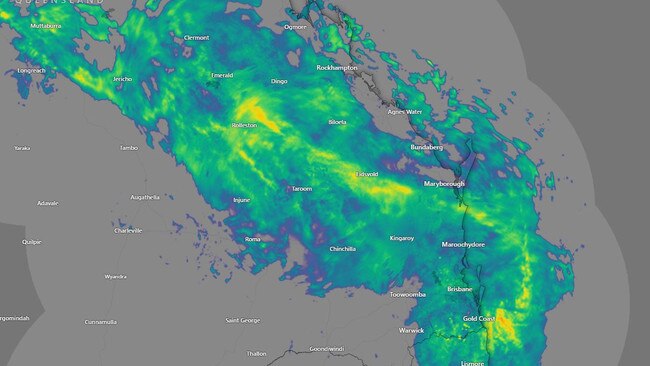 A big rain band stretches across Queensland. Photo: Windy