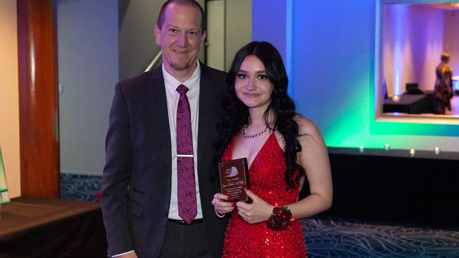 Bayside Christian College principal Brian Grimes with student Grace Miles at the formal.