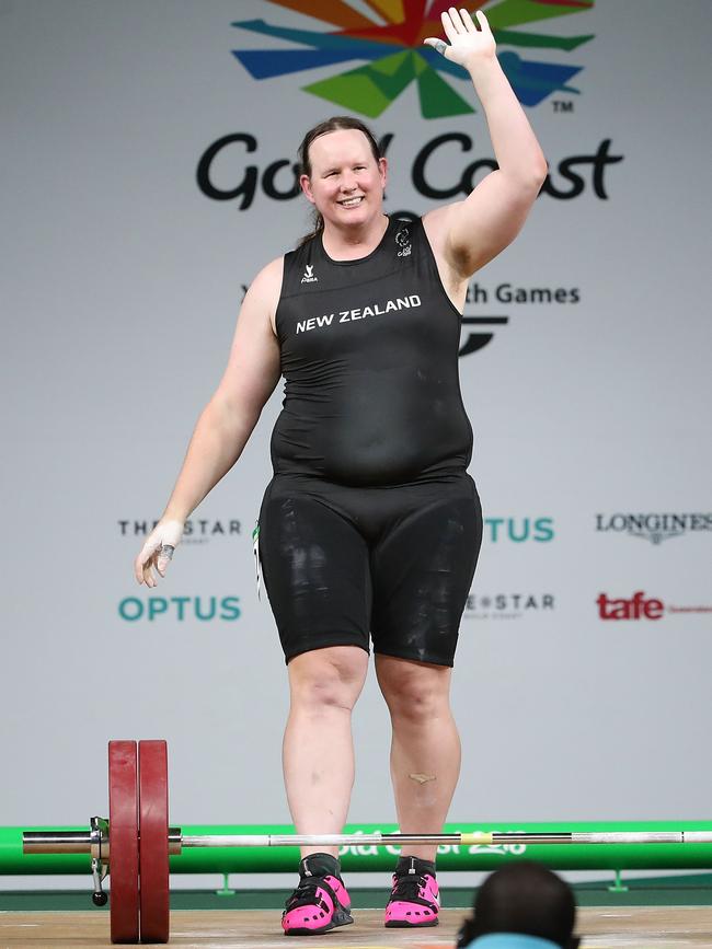 Laurel Hubbard acknowledges her fans. Photo: Getty Images