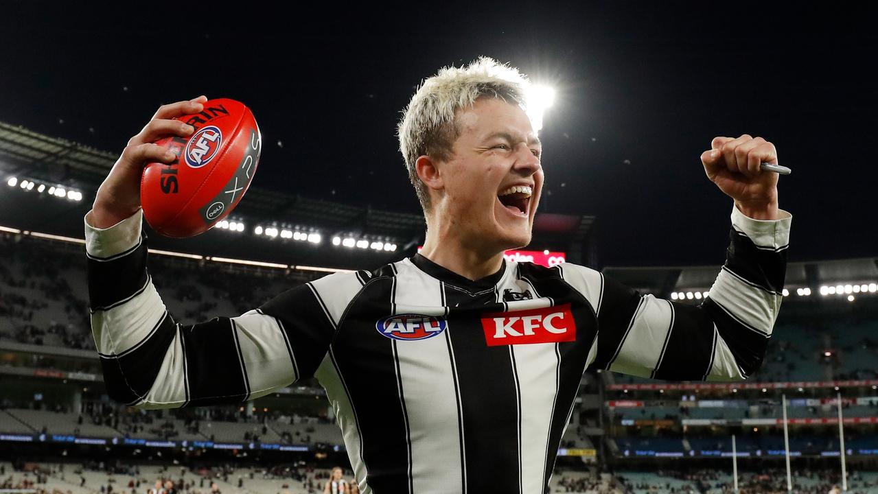 Jack Ginnivan helped set up the matchwinning goal. (Photo by Dylan Burns/AFL Photos via Getty Images)