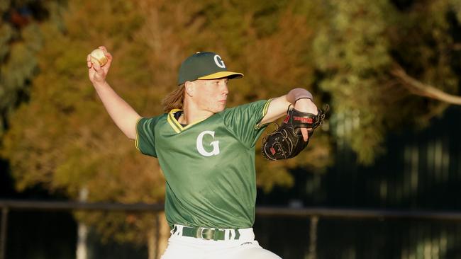 Riley Peoples pitching for Guild All-Stars. Picture: Mark Lazarus