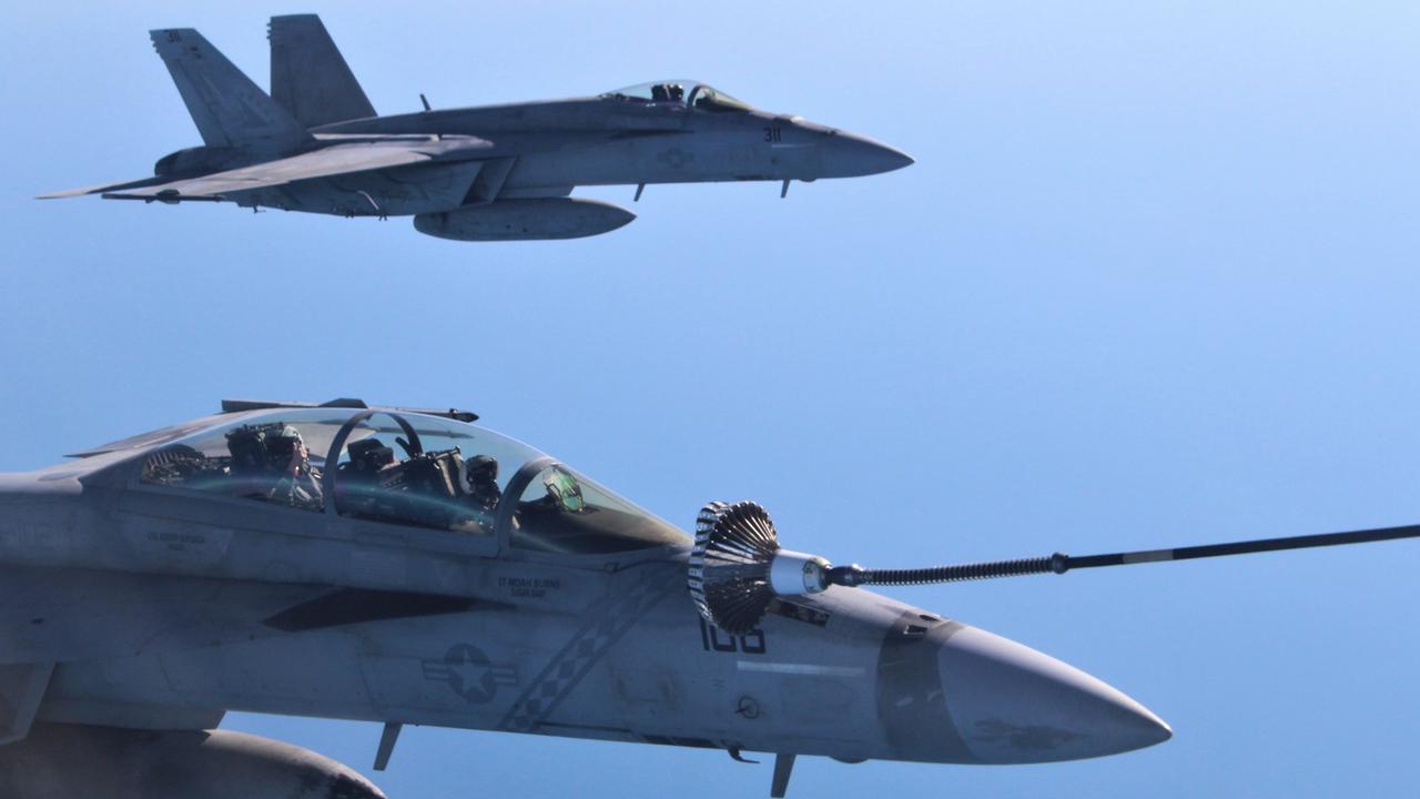 US fighter jets refuel from a Royal Australian Air Force KC-30A during exercise Talisman Sabre 2023. Picture: Jason Walls