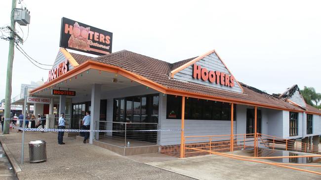 A fire burnt down the old Hooters at Mermaid Beach on the Gold Coast in 2011. Pic Glenn Hampson