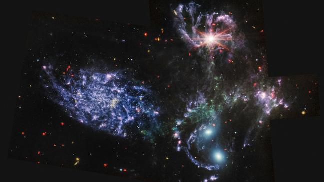 The never-before-seen Stephanâs Quintet, a visual grouping of five galaxies. Picture: NASA/AFP