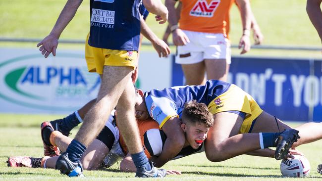 U16 Connell Chalenge rugby league - Cameron Bukowski scores. April 10, 2021 - Picture: Renae Droop