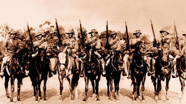 A circa 1900 photo of 2nd South Australian Mounted Rifles contingent including Harry "Breaker" Morant, third from left, during the Boer War. Picture: Australian War Memorial