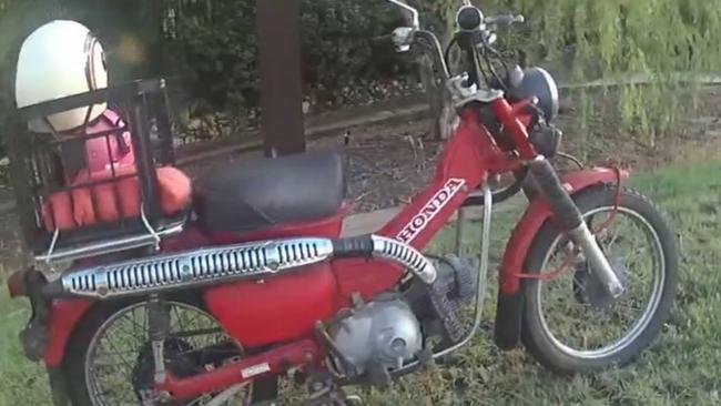 A police patrol spotted Matt Mulga riding along Gilruth Ave in Darwin with his three year old daughter in a milk crate tied to the rear rack. Picture: NT Police