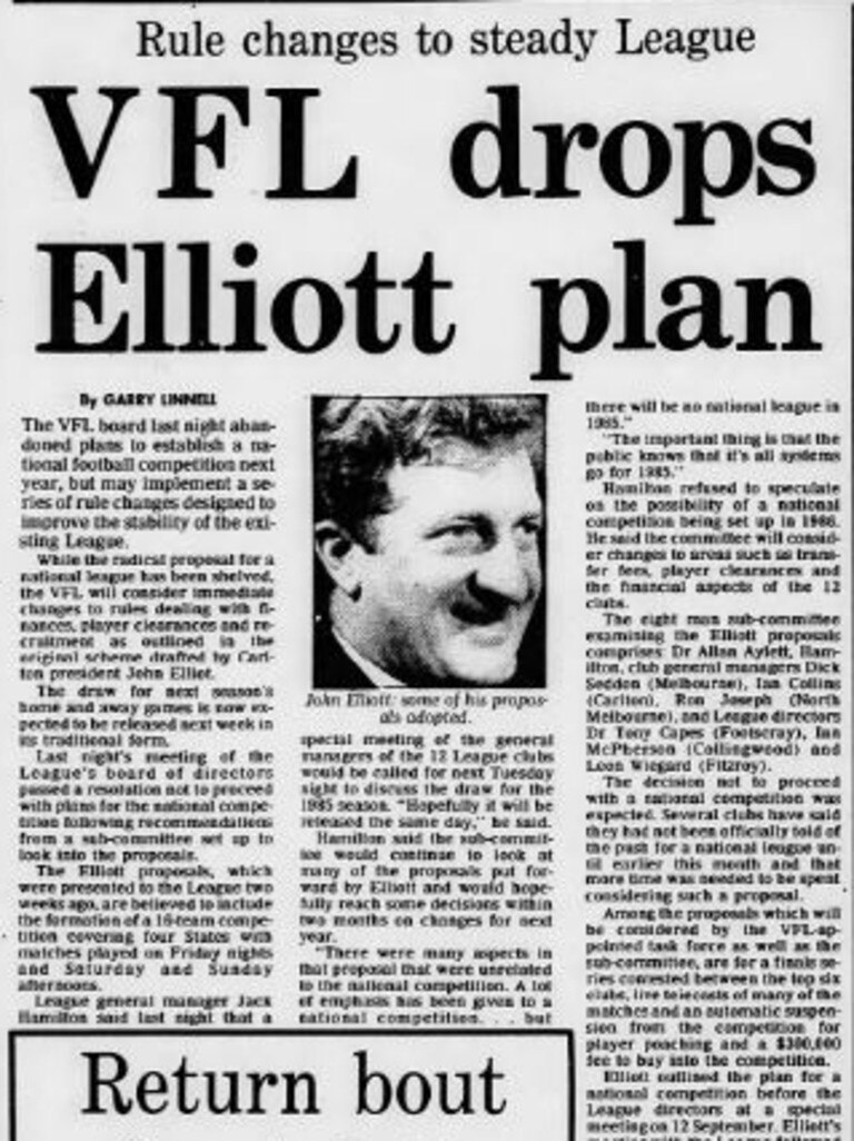 The VFL rejected the plan, but not its ideas.