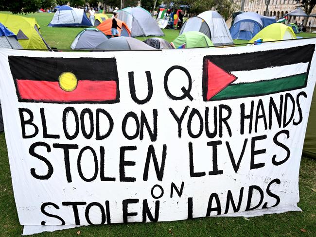 BRISBANE, AUSTRALIA - NewsWire Photos - MAY 9, 2024.Pro-Palestinian Pro-Israel protest camp at the University of Queensland in Brisbane.Picture: Dan Peled / NCA NewsWire