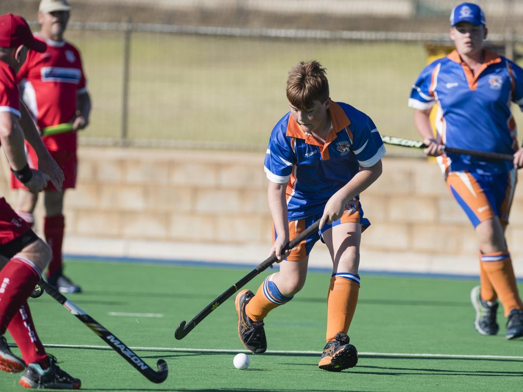 Newtown player Bailey Payne against Red Lion White in A4 men Presidents Cup hockey final. Picture: Kevin Farmer.