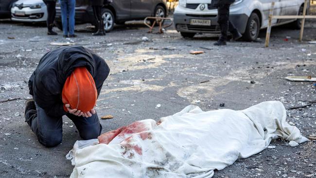 Shrapnel from the downed Russian missile killed one and wounded three others in Kyiv. Picture: AFP