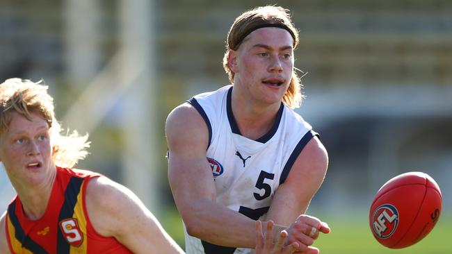 Harley Reid fires off a handball for Vic Country. Picture: Graham Denholm/AFL Photos via Getty Images