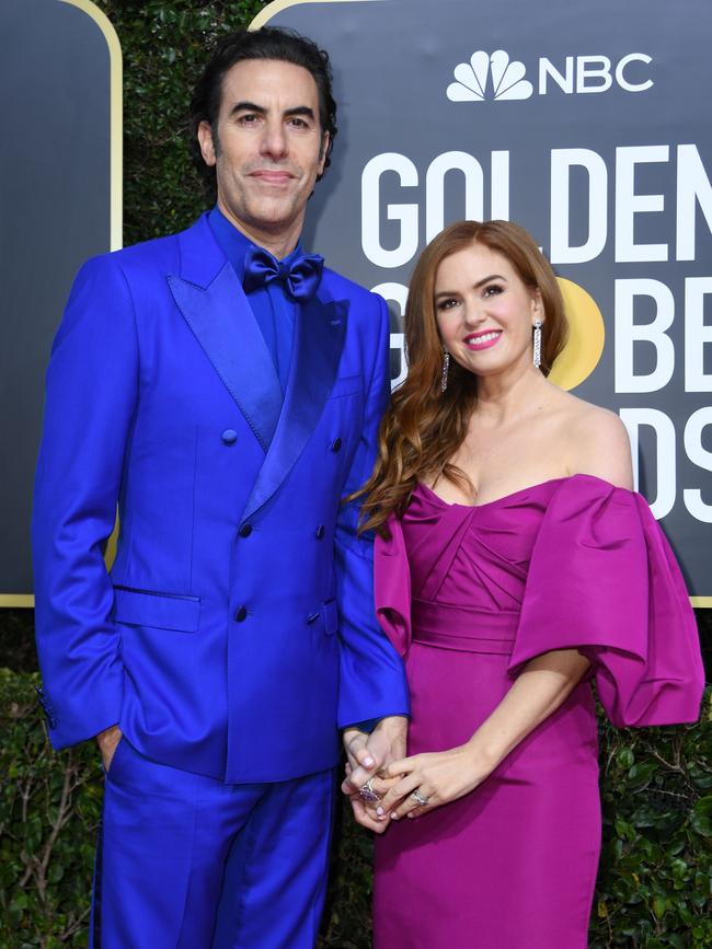 Actor Sacha Baron Cohen and his wife actress Isla Fisher. Picture: Valerie Macon/AFP