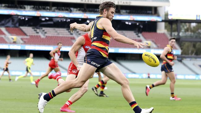 Paul Seedsman was thrust into Adelaide’s midfield against Sydney. Picture: Sarah Reed.