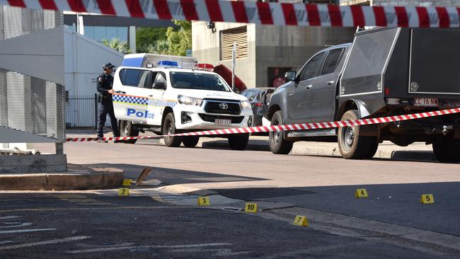 A crime scene was established behind Darwin City Hotel and Wisdom Bar &amp; Cafe in Shadforth Ln. Picture: Will Zwar