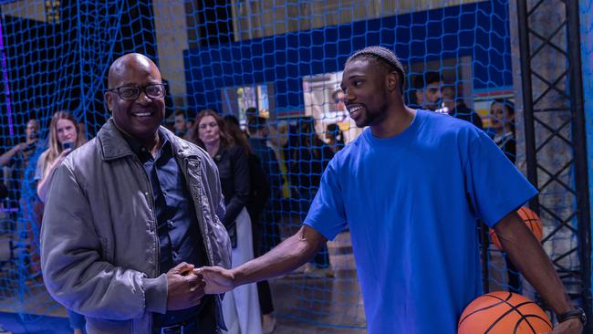 Frank Cooper III (L), chief marketing officer, Visa, and Noah Lyles (R) at the Paris 2024 Team Visa Summit on Tuesday, Oct. 31, 2023 at the Palais de Tokyo in Paris. Photo: Aurelien Morissard/AP Images for Visa
