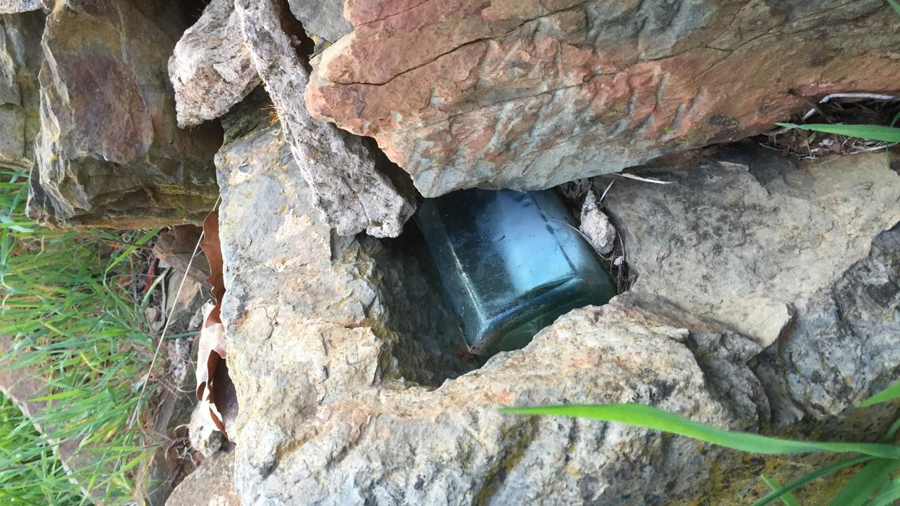 A bottle with a message found in the ruins on the grounds of 61 Snake Gully Rd, Cudlee Creek.