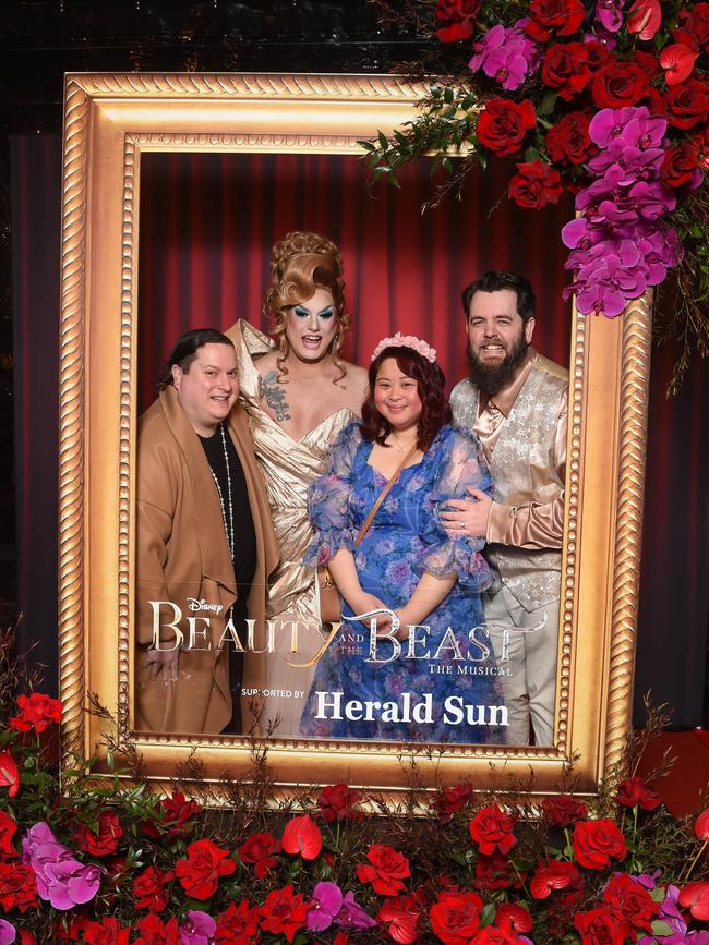 Opening night: Beauty and The Beast at Her Majestys Theatre, Melbourne. (L-R) Russell Brown, Esther Rix, Stephanie Chin and Grant Alexander. Picture: Josie Hayden