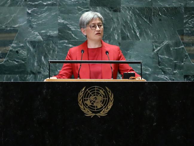 Australian Foreign Affairs Minister Penny Wong speaks during the 79th Session of the United Nations General Assembly at the United Nations headquarters in New York City on September 27, 2024. (Photo by Leonardo Munoz / AFP)