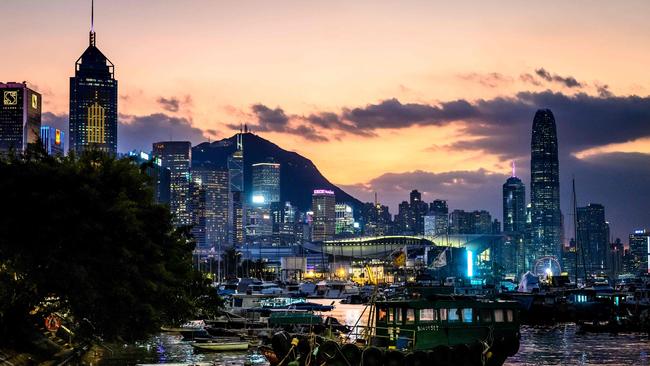 The sun sets behind Hong Kong's skyline. Picture: Mladen Antonov / AFP