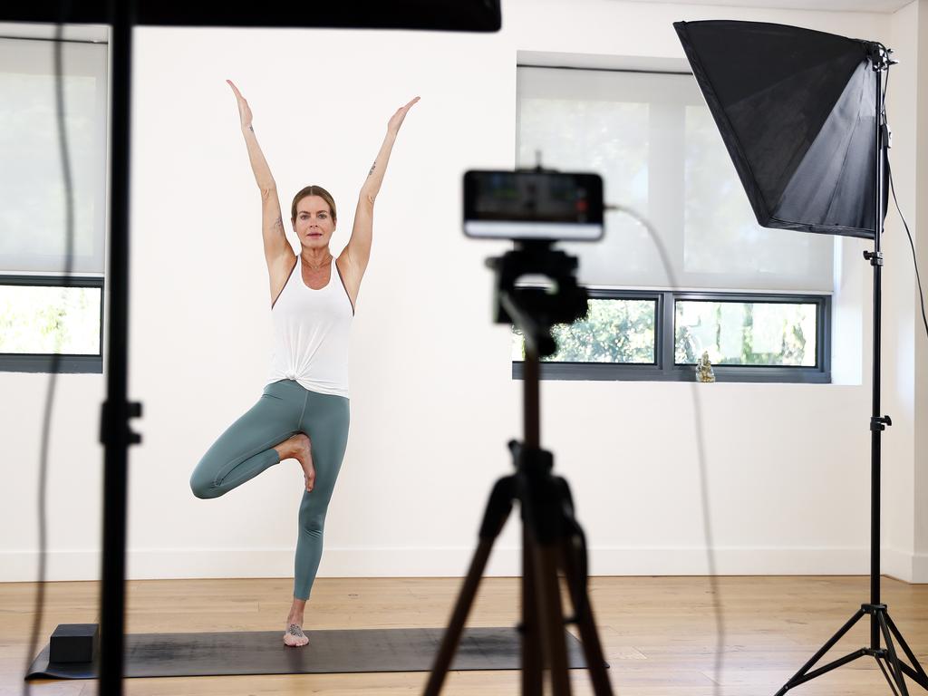 Instructor Noelle Connolly quickly adapted to taking virtual yoga classes from the BodyMindLife studio in Bondi. Picture: Sam Ruttyn