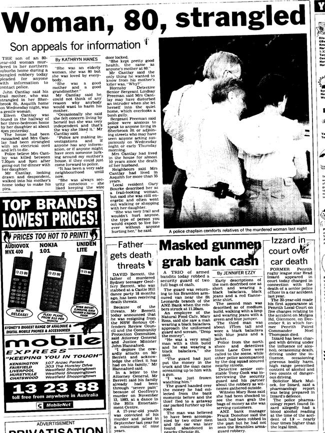 Reports of Mrs Cantlay’s murder as reported in 1995.