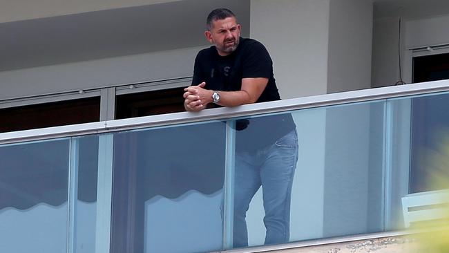 Forum founder Bill Papas photographed last month at an apartment in Thessaloniki, Greece.