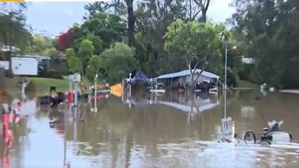 Campers at the Big4 on Siganto Drive in Helensvale had to be evactuated after heavy rain and flash flooding hit the area. Picture: 9 News