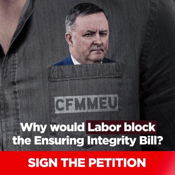 The Liberal Party has launched a campaign pressuring Labor to back a number of union busting bills. Picture: Supplied