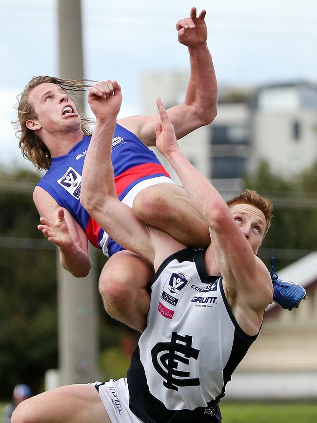 Mitch Hannan flying for Footscray in the VFL. Picture: Jack Thomas/Getty